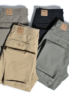 重磅加厚美式复古斜纹纯棉CHINO裤卡其长裤小脚直筒工装休闲裤男