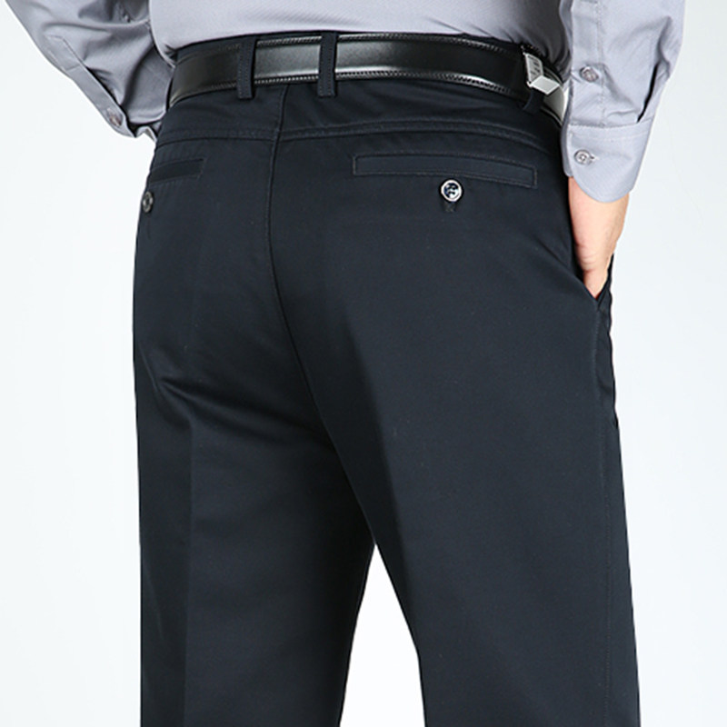 休闲裤男秋冬厚款中老年藏蓝色西裤直筒大码宽松爸爸老人男长裤子