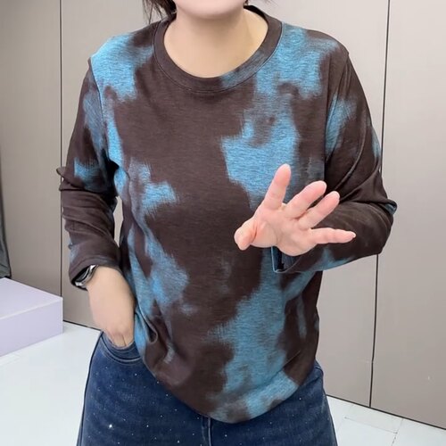 秋冬大码女装晕染长袖打底衫