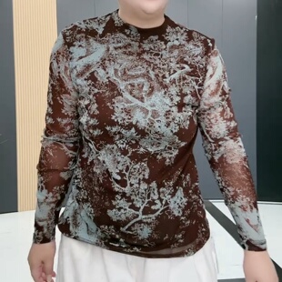 秋季女圆领长袖碎花蕾丝加肥加大码打底衫小衫休闲百搭妈妈装上衣