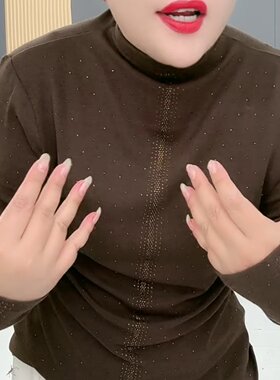 秋季女士大码半高领烫钻打底衫