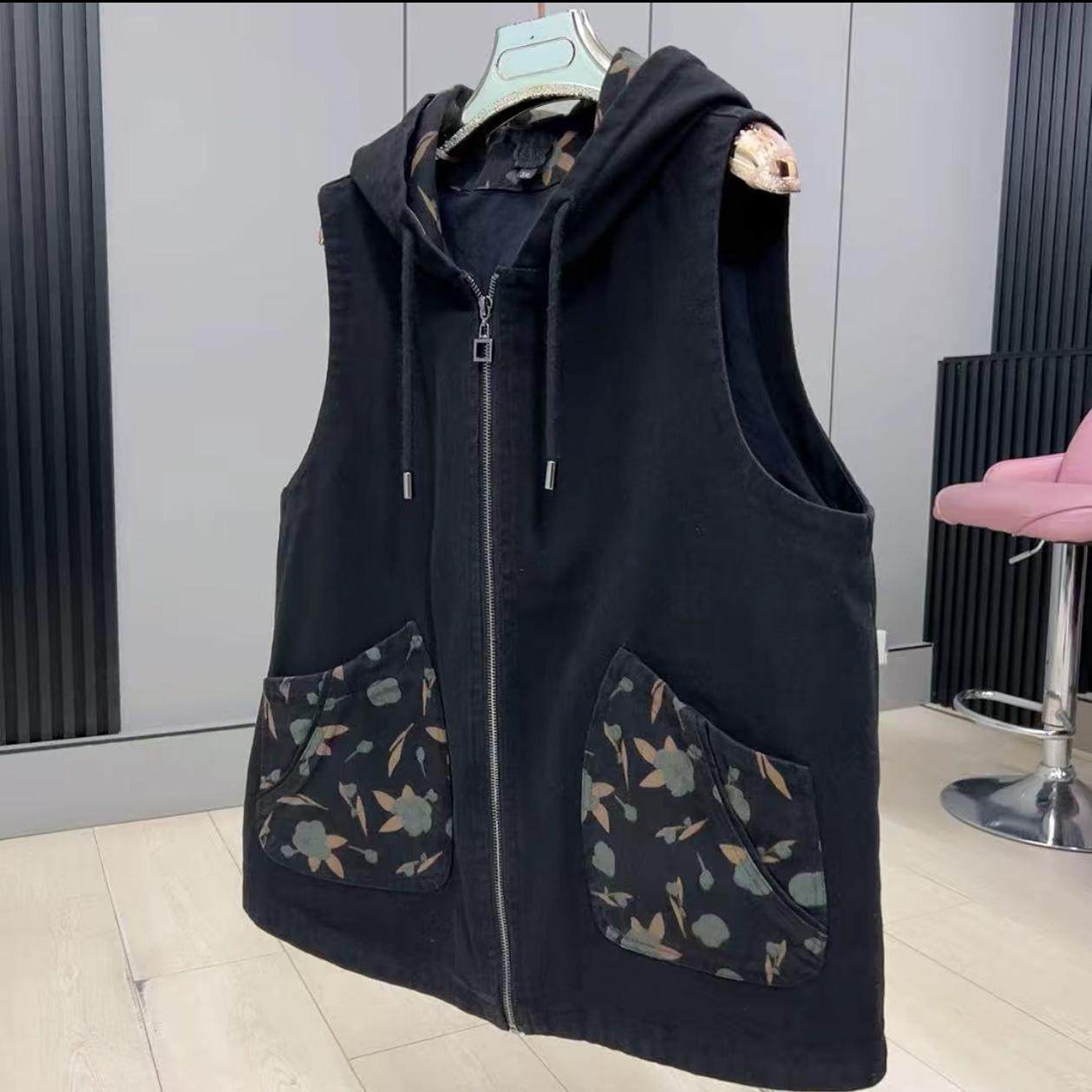 春秋时尚洋气女百搭加肥加大码纯色拼花连帽拉链开衫马甲宽松遮肉,女装/女士精品,马夹,淘宝优惠券,粉丝福利购,淘宝优惠卷