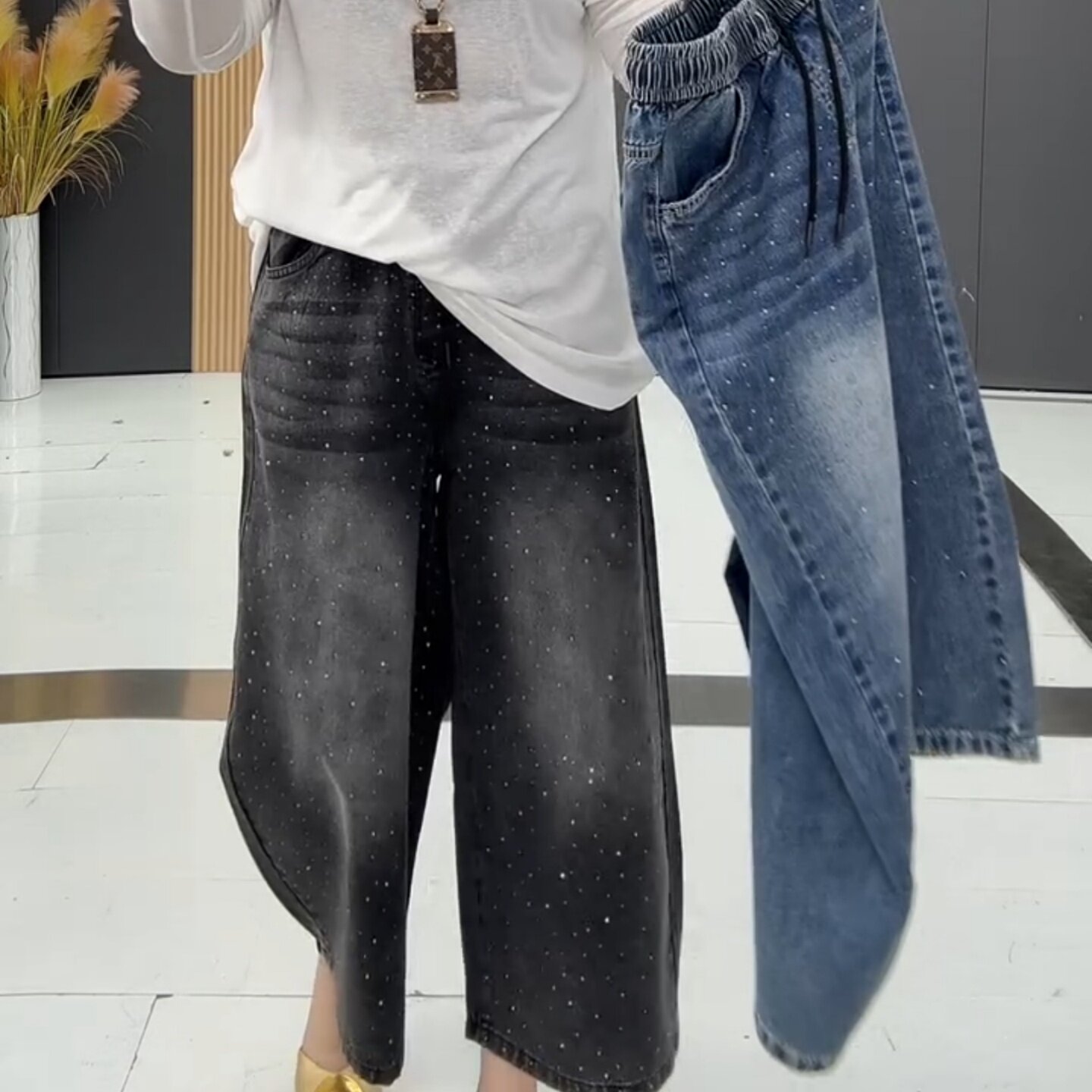 夏季大码高腰显瘦直筒牛仔裤女图片