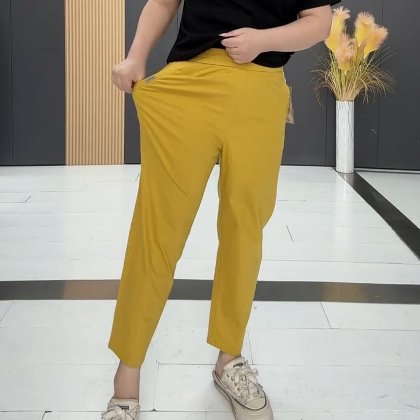 韩版显瘦款纯色松紧腰九分休闲女裤显瘦百搭加肥加大码薄款哈伦裤