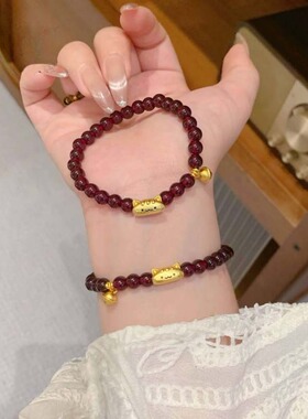 铃铛法棍猫手链女仿石榴 石转运珠手串新中式国潮风