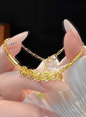 爆闪钱多多手链新款碎冰冰蹦迪珠钱币手串时尚饰品