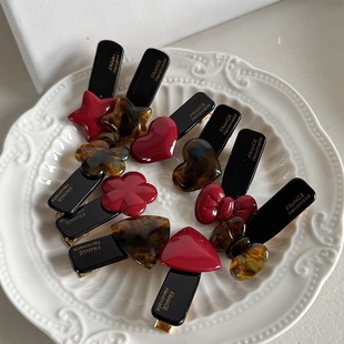 红色醋酸爱心星星发夹高端刘海夹侧边高级感头发夹子鸭嘴夹