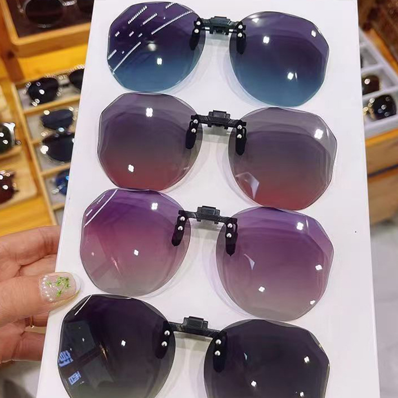 男女款多边形偏光太阳镜时尚夹镜近视镜专用可上翻夹片渐变色眼镜