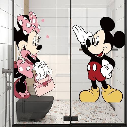 卡通可爱玻璃贴卫生间米奇米妮