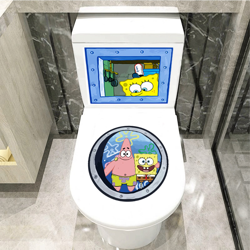 网红海绵宝宝窗户贴纸卡通马桶贴画装饰厕所防水马桶盖坐便贴墙贴,家居饰品,马桶贴,淘宝优惠券,粉丝福利购,淘宝优惠卷