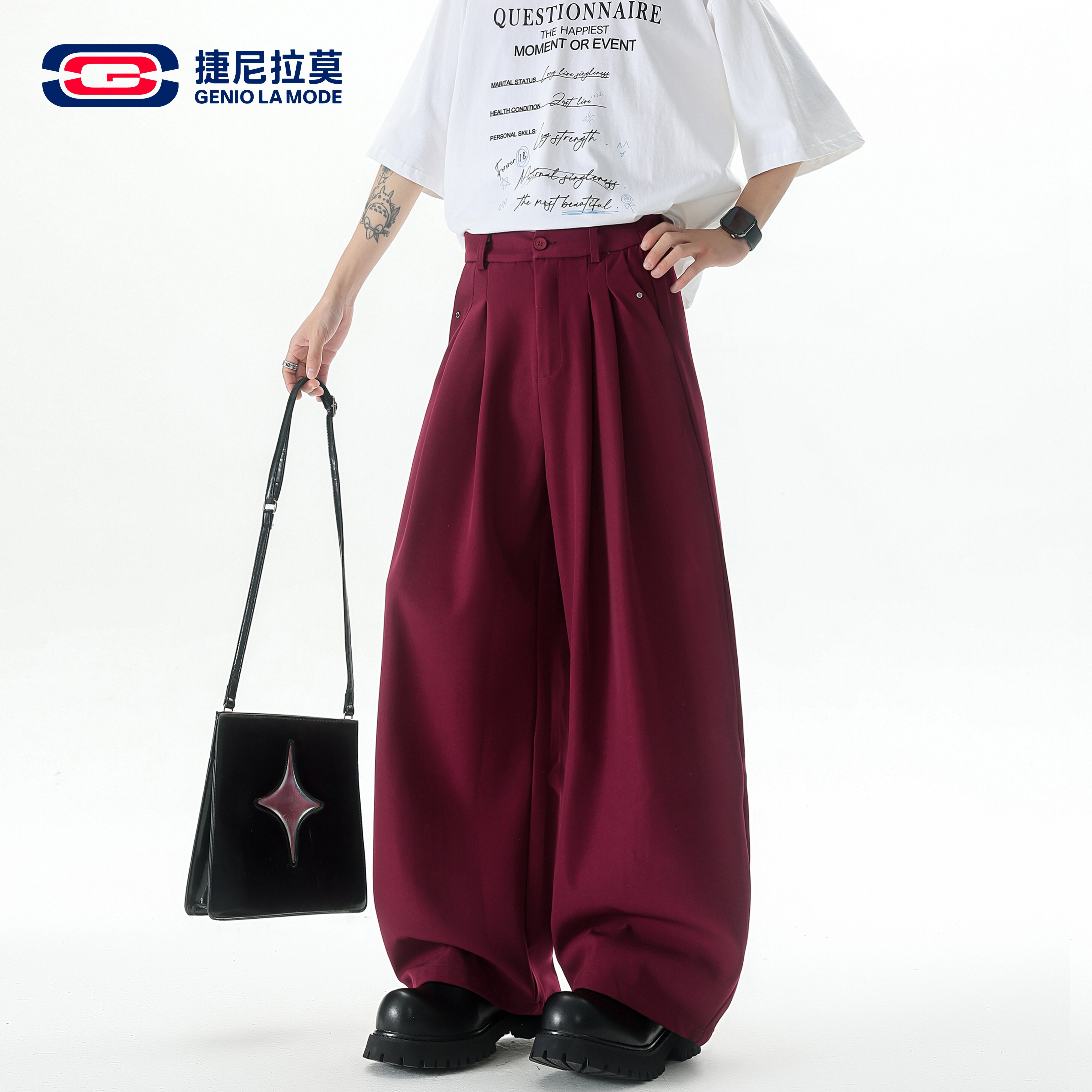 捷尼拉莫红色高品质西装裤