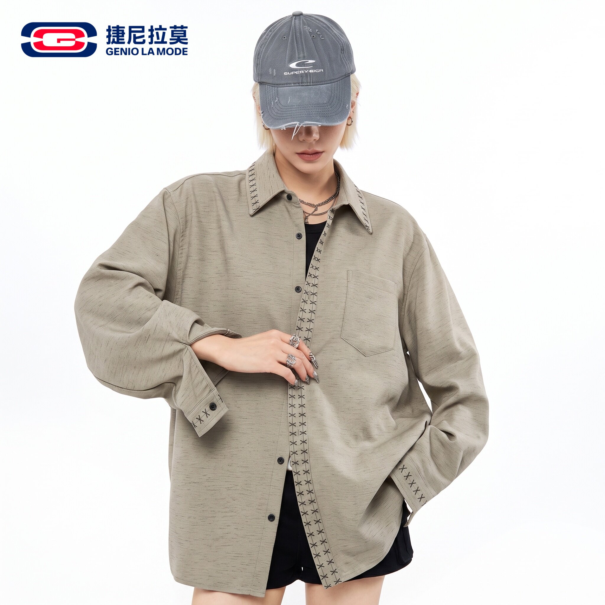捷尼拉莫美式复古水洗衬衫男女款
