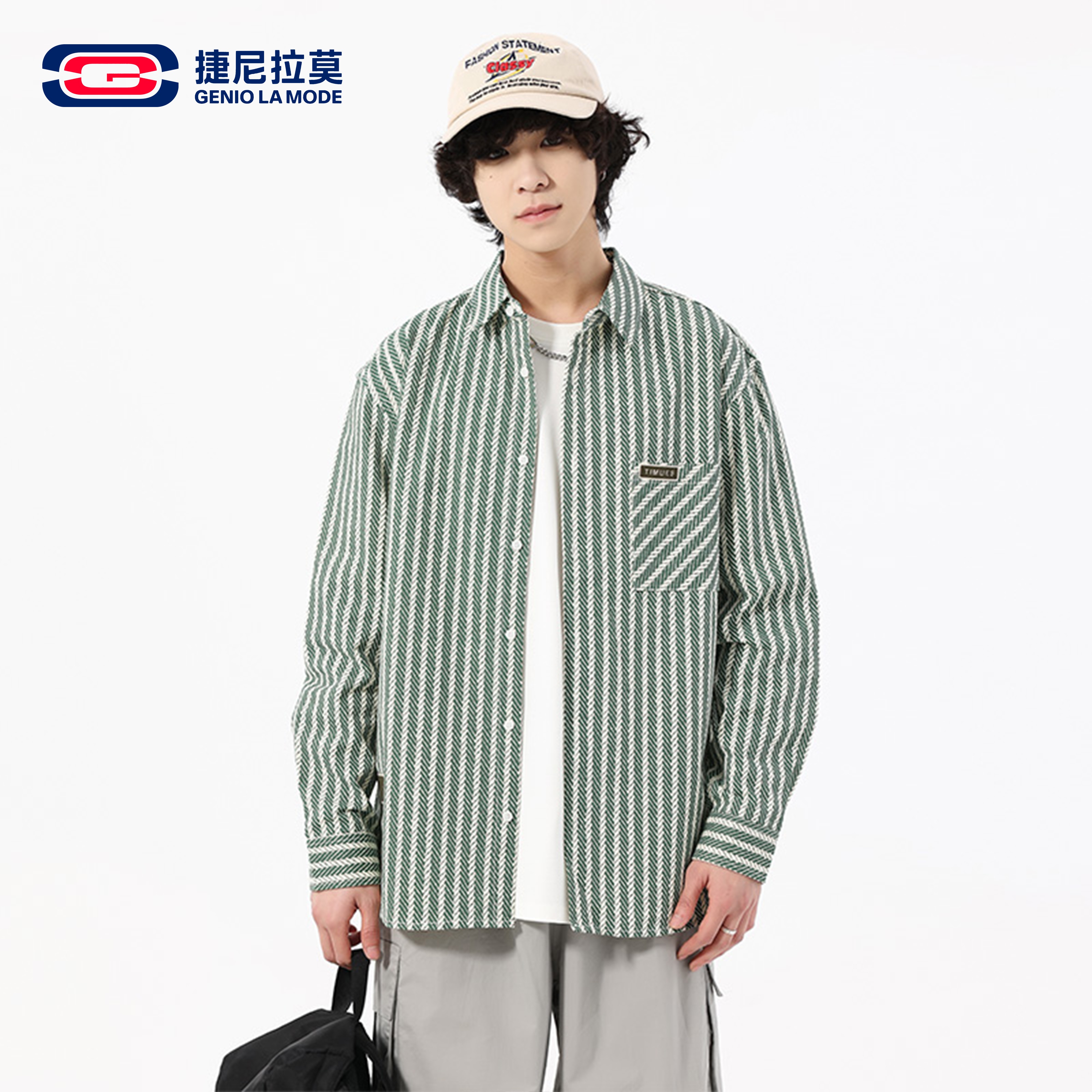 捷尼拉莫日系复古条纹衬衫男女款