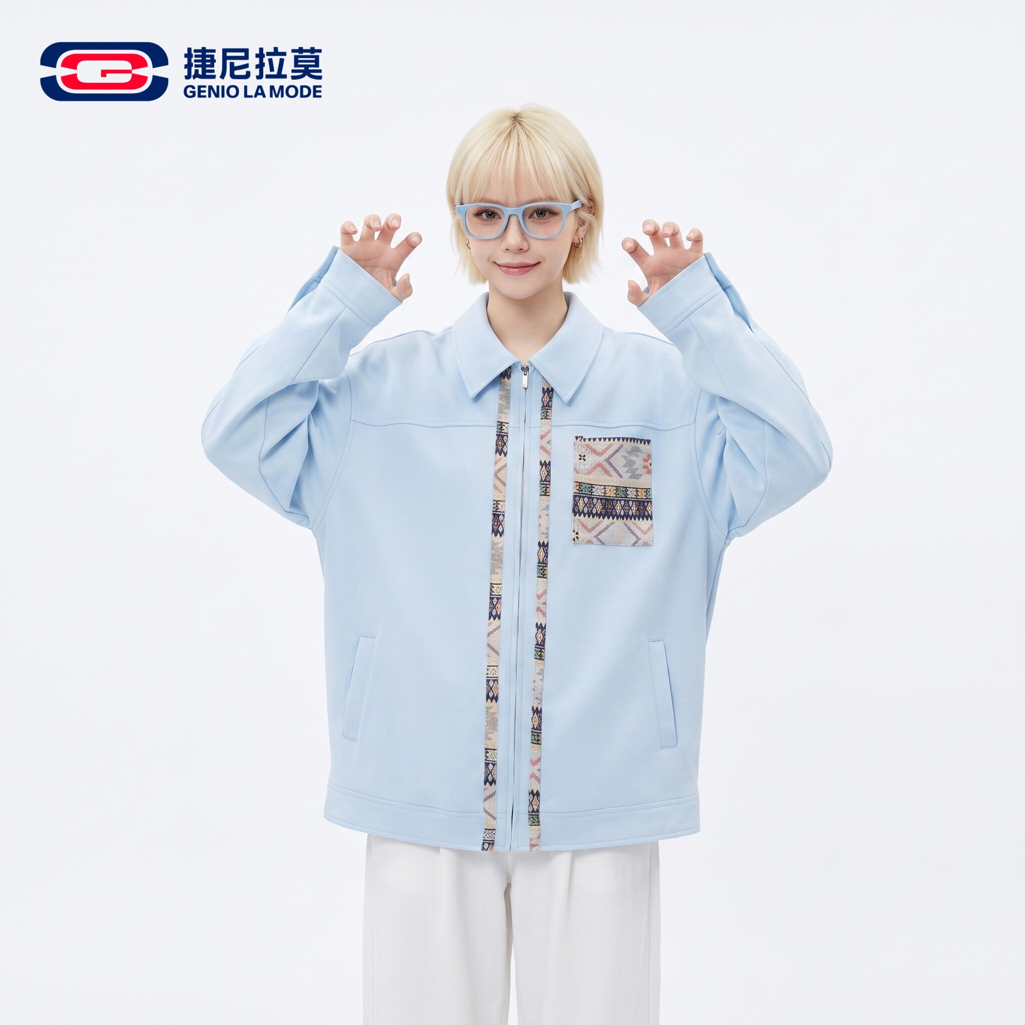 捷尼拉莫美式复古几何图案夹克