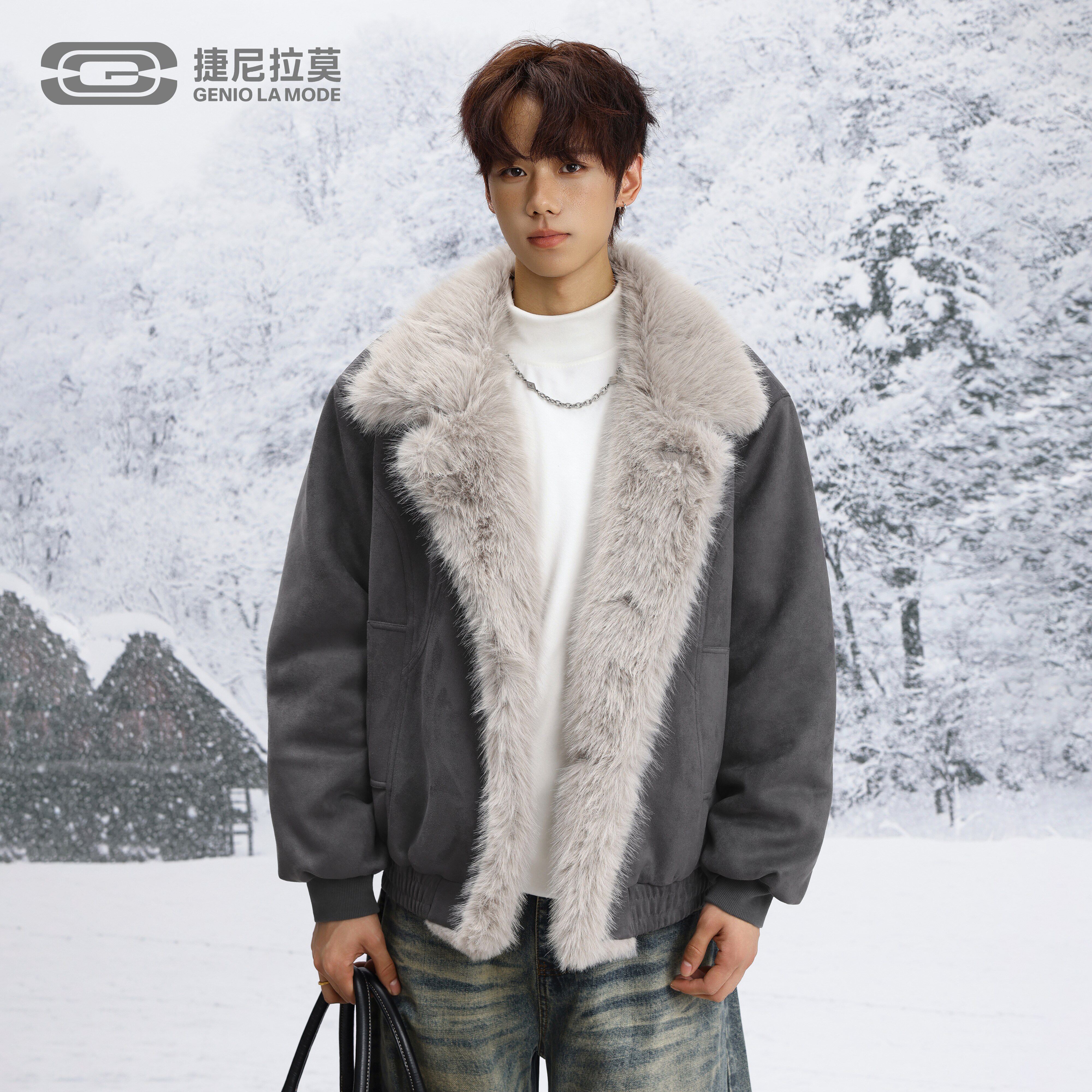 冬季大毛领男女情侣装加厚棉衣款