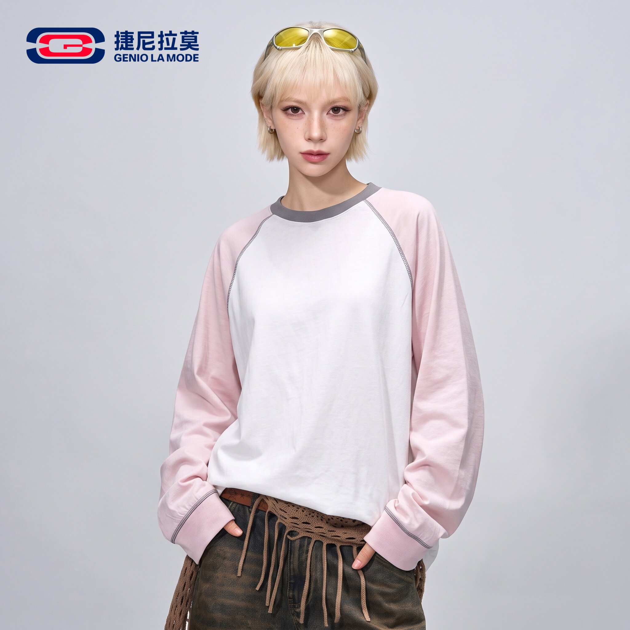 捷尼拉莫撞色插肩袖卫衣男女春秋