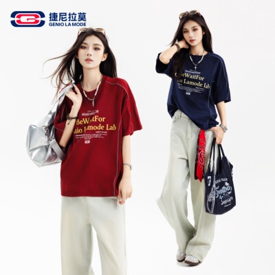 美式复古字母印花短袖T恤男女款