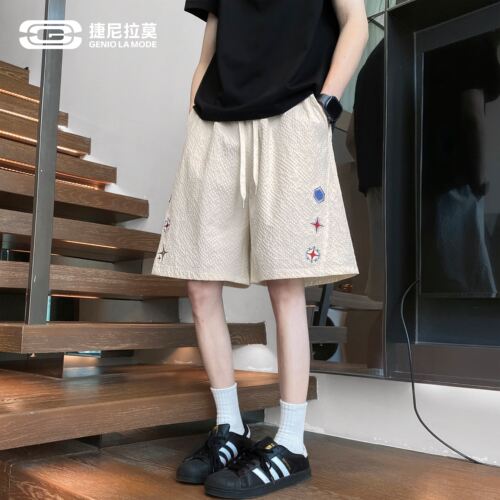捷尼拉莫夏季泡泡纱刺绣短裤男士