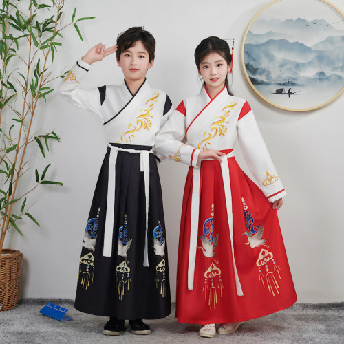 儿童古风汉服男童国学女童襦裙学生三字经开笔礼演出服春秋