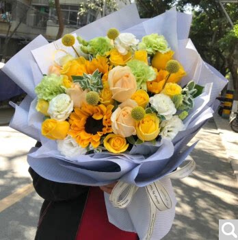 香槟玫瑰向日葵花束同城送
