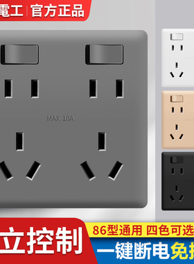 86型二开十孔插座面板暗装双开10孔带开关两开六孔厨房专用双五孔