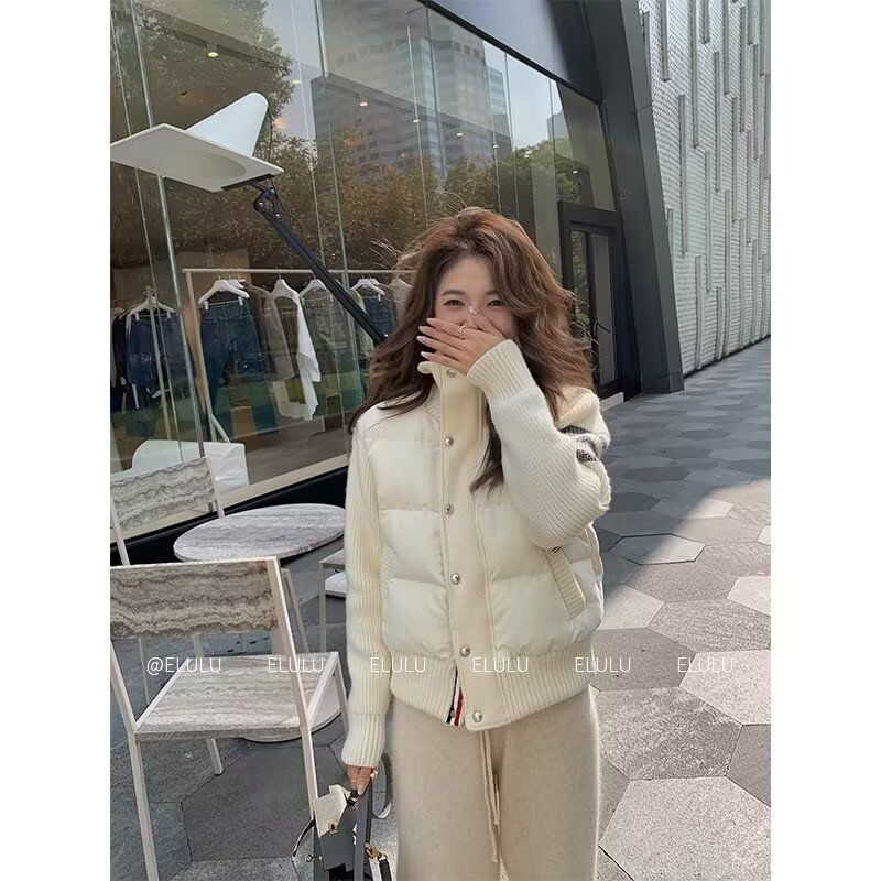 拼接针织立领轻薄棉衣外套女