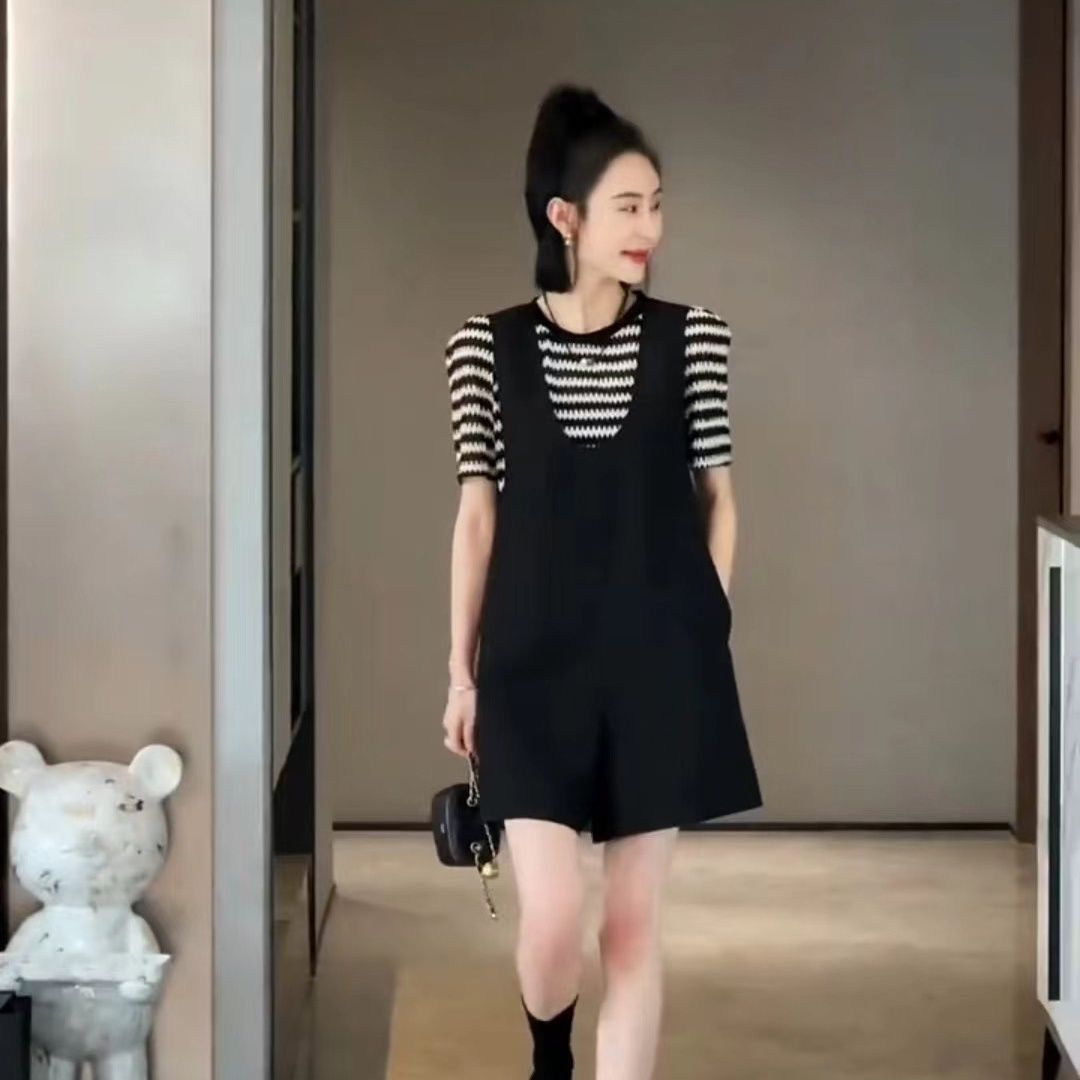 新款2026年休闲时尚飒爽气质高端显瘦夏季套装女背带裤短裤两件套