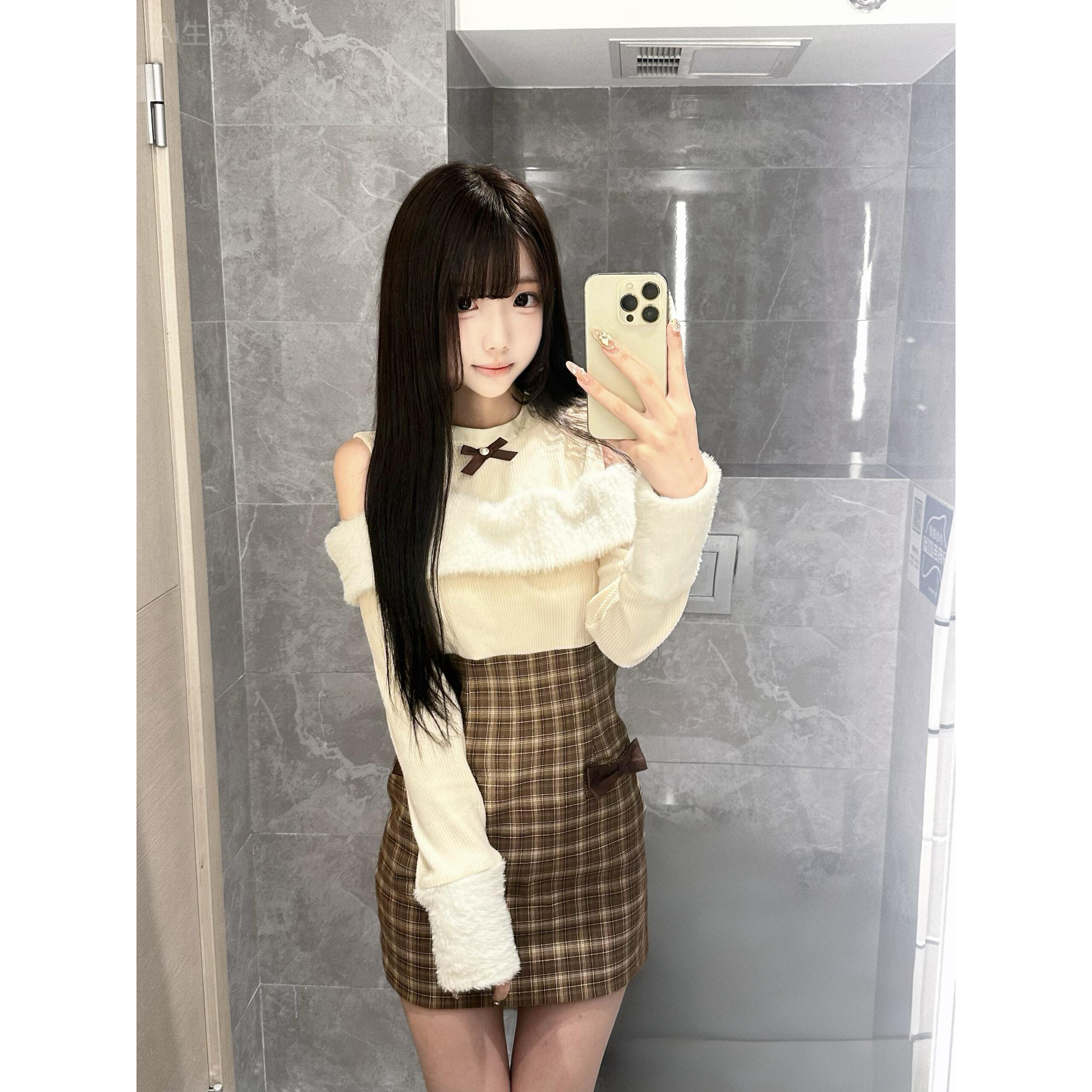针织拼接修身显瘦连衣裙包臀短裙