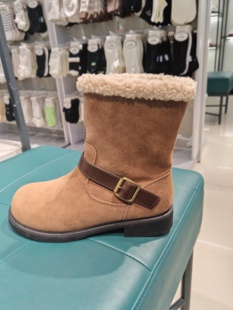 韩娜苏厚底雪地靴女时尚新款冬季加绒加厚保暖棉鞋复古牛仔靴短靴