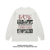 vintage圆领美式 复古人像印花打底长袖 潮男女