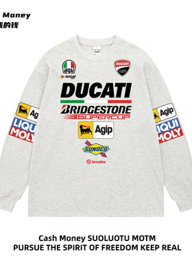 Cash Money数我的钱 潮牌重磅机车印花T恤长袖秋冬圆领宽松高级感