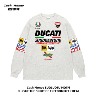 潮牌重磅机车印花T恤长袖 钱 秋冬圆领宽松高级感 Money数我 Cash