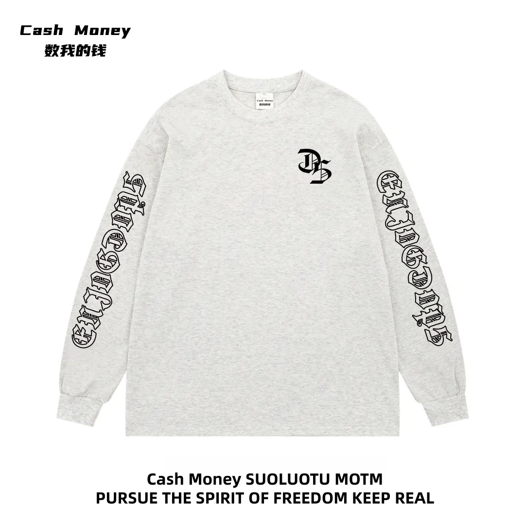 Cash Money数我的钱 美式潮牌套头T恤长袖秋季宽松百搭上衣情侣款