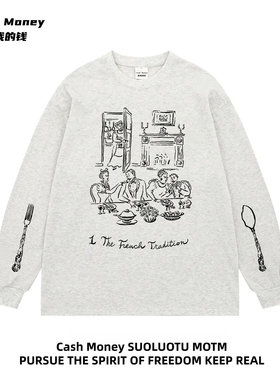 Cash Money数我的钱 美式涂鸦卡通印花长袖T恤男女休闲百搭慵懒风