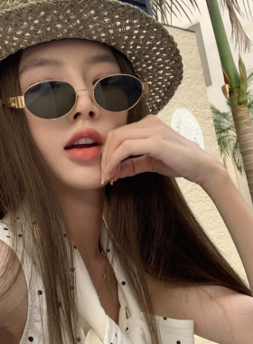 2025新款复古椭圆墨镜女款方圆脸防紫外线修颜神器街拍遮阳太阳镜