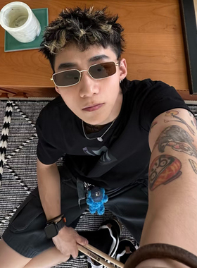 痞帅墨镜美式复古金属眼镜框蒸汽朋克时髦小框防紫外线防晒太阳镜