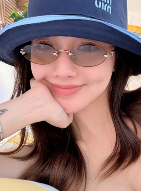 韩系复古椭圆无框墨镜女时髦个性高级感遮肉显瘦防紫外线太阳眼镜