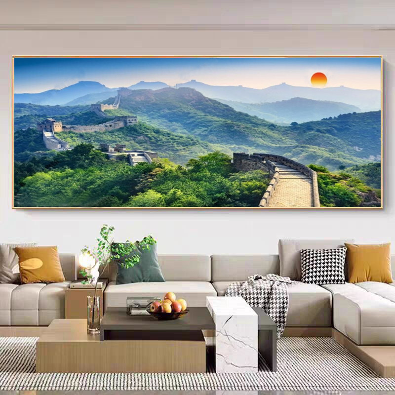 万里长城靠山图客厅背景墙装饰画有山无水青山图风水画办公室壁画