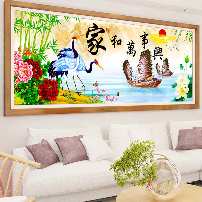 5D钻石十字绣新款家和万事兴荷花钻石画满钻客厅贴钻砖石秀点大幅