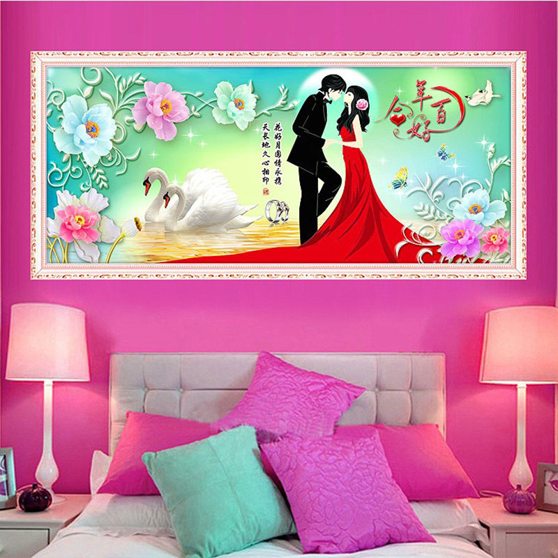 2024新款满钻石画百年好合结婚系列喜庆十字绣天鹅客厅卧室砖石秀