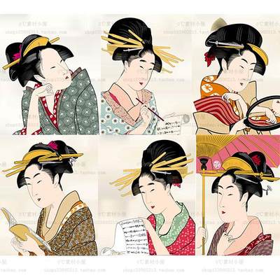 日本浮世绘仕女复古人物AI矢量图壁画海报宣传单设计素材[AI1877]