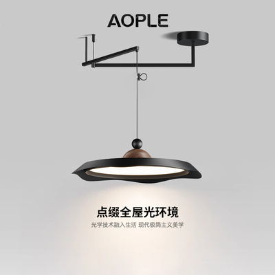 AOPLE飞碟饭厅吊灯 新款中古覆古餐桌灯创意圆形摇臂可移位飞盘灯