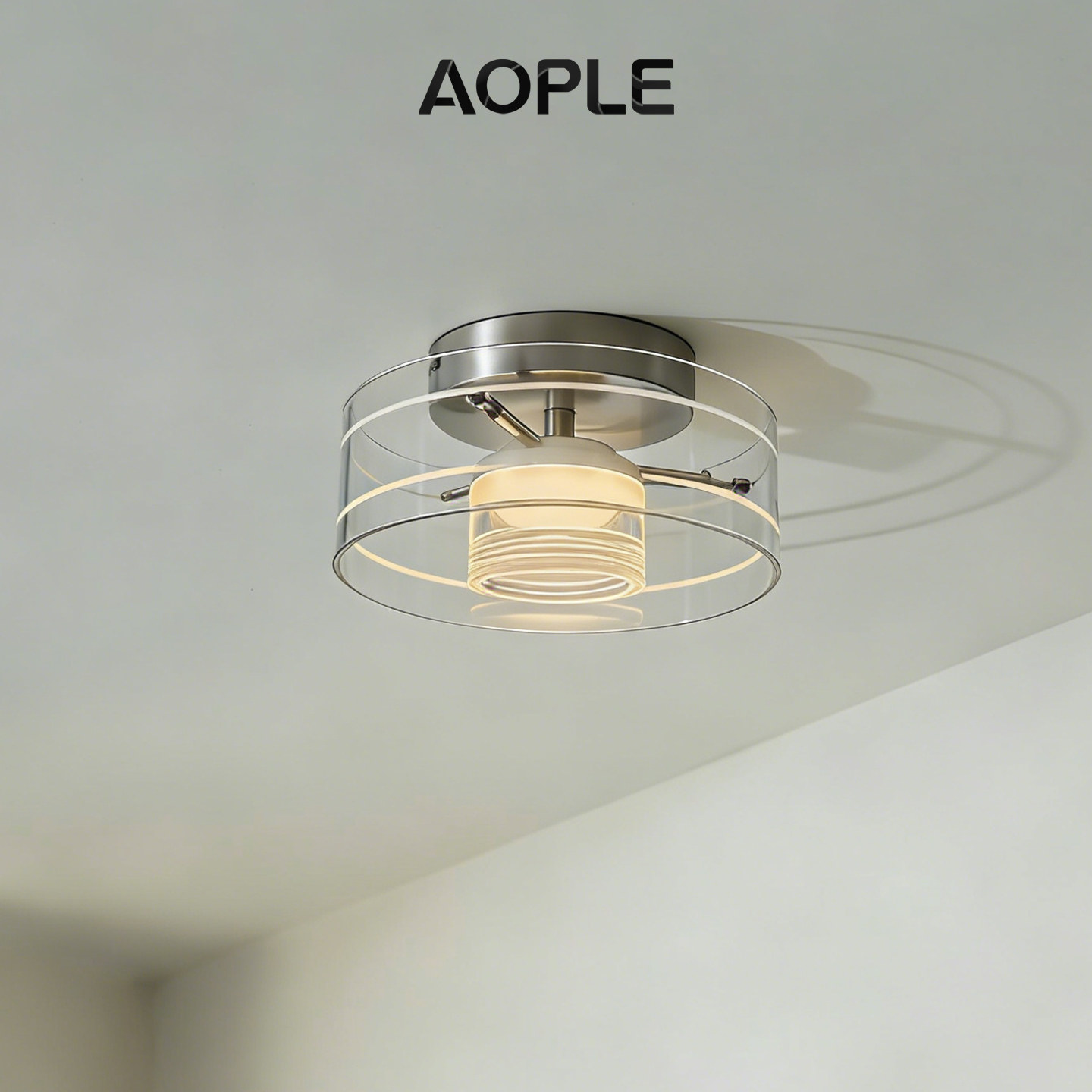 AOPLE极简意式过道吸顶灯现代简约圆形高级感玻璃玄关阳台小灯