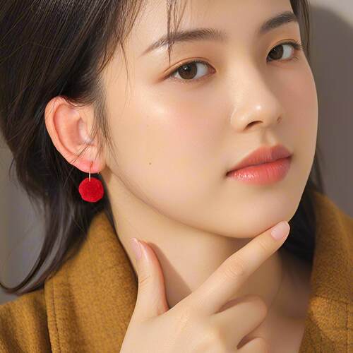 法国设计师圣诞主题耳钉新年秋冬毛球925银圈耳饰INS新款女新年礼