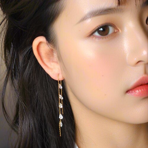 D韩国耳长款耳线无痛螺丝耳夹女925纯银针防过敏耳环水滴锆石流苏