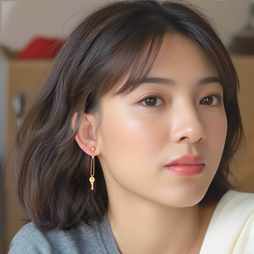 D英国金色钥匙耳饰 Outlets同款钥匙耳环百搭日韩简约耳坠925银针