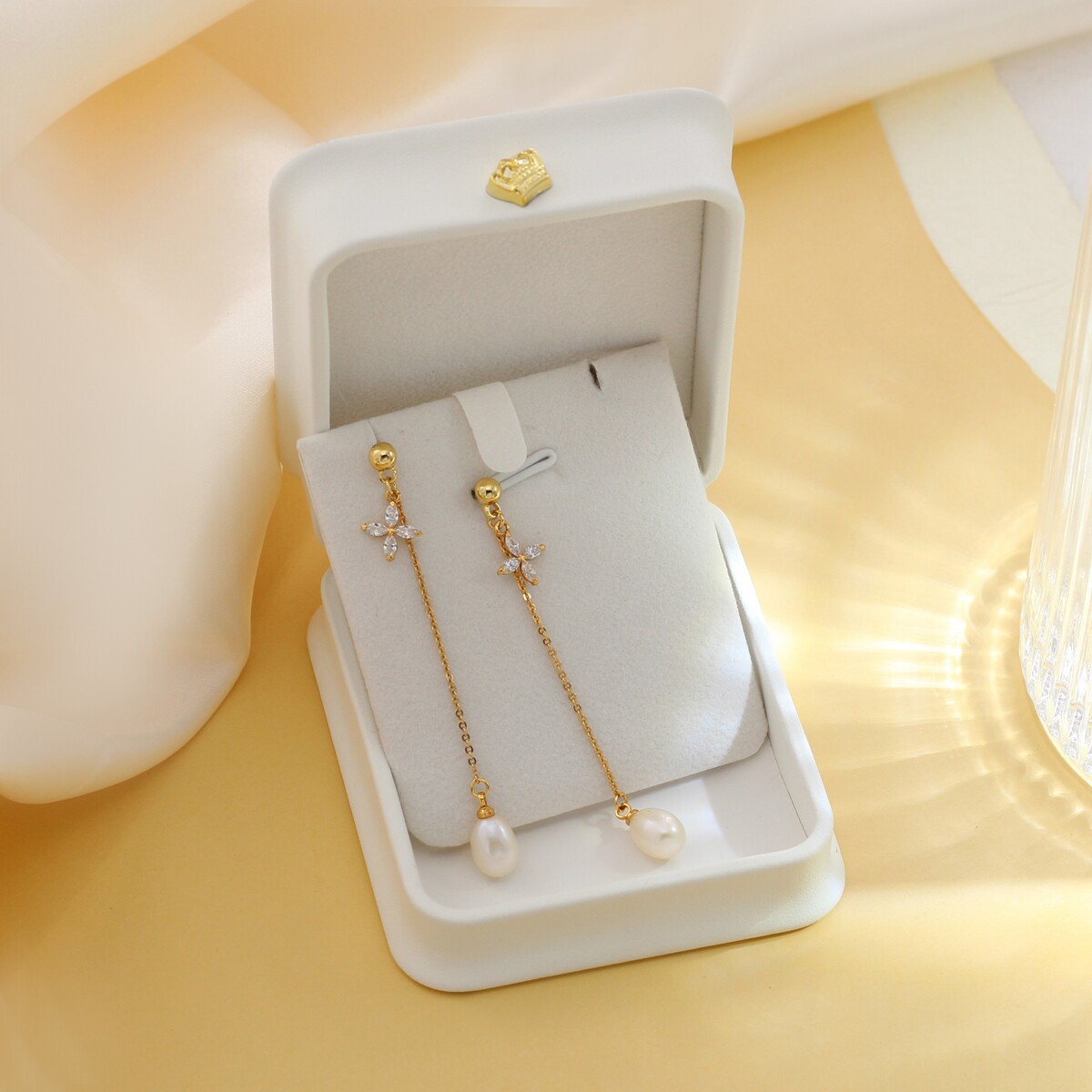 公主流苏款淡水珍珠水滴4A锆石四叶草耳环重工耳夹可调节S925银针