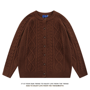 潮牌纯色麻花纹开衫毛线衣日系复古慵懒风情侣针织衫秋冬毛线衫潮