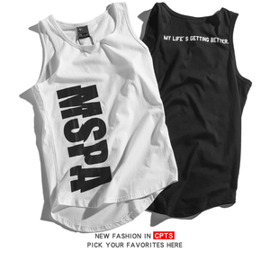 潮牌错位字母长款背心