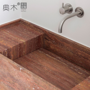 红洞石洗漱台加深一体大盆大理石洗手台复古侘寂风洗脸盆2025新款